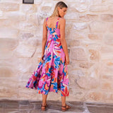 Women's dress - independent website, cross-border e-commerce, european & american style, sexy summer vacation print, fitted flare sleeve cami dress for women