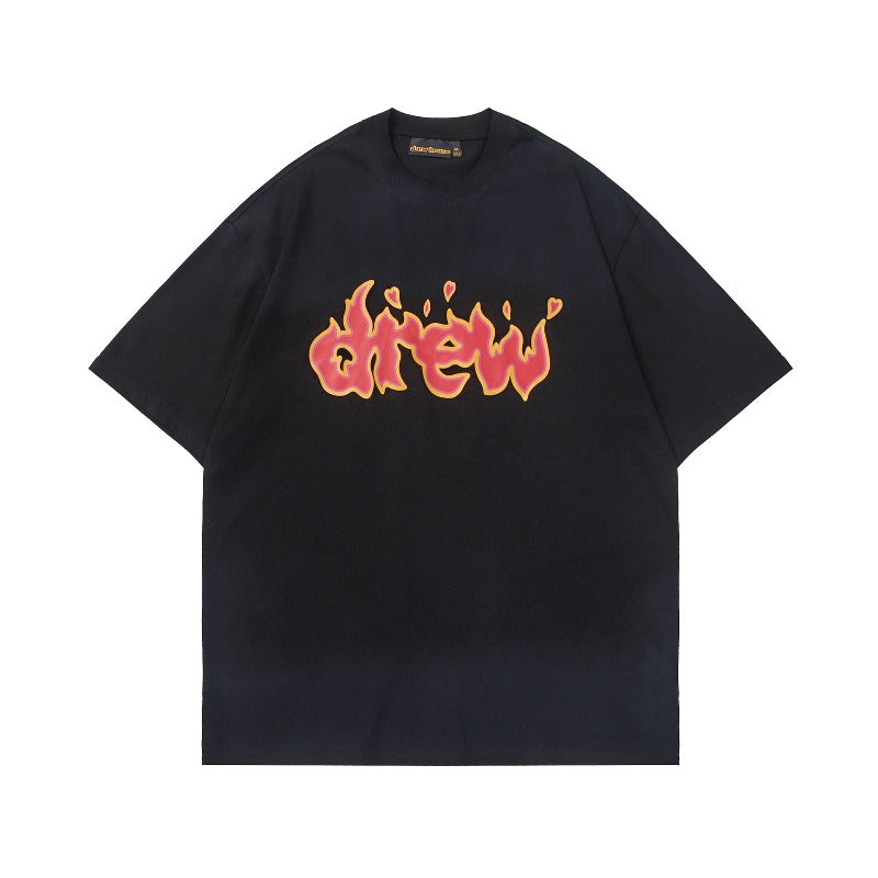 Drew house t-shirt - spring/summer - d@ew washed & distressed flame letter crew neck pullover short sleeve