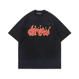 Drew house t-shirt - spring/summer - d@ew washed & distressed flame letter crew neck pullover short sleeve
