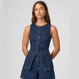 Women's pants: spring/summer amazon independent store fashion sleeveless cinched waist high-waisted loose denim shorts set (us/eu style)