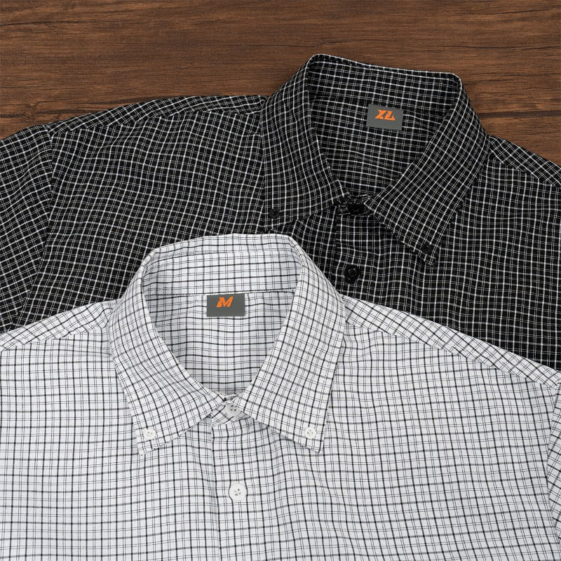 Etai men's fashionable brand fine grids pattern damaged hem shirt short sleeve men's summer thin men's casual boxy shirt
