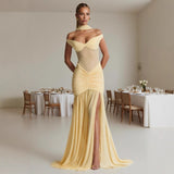 Women's dress - european & american style, amazon cross-border summer export, one-shoulder/off-shoulder evening gown, slimming & figure-flattering, spliced mermaid maxi dress