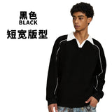 Etai men's fashion retro turn-down collar long sleeve polo shirt sweatshirt - men's sporty casual short wide color block hoodie