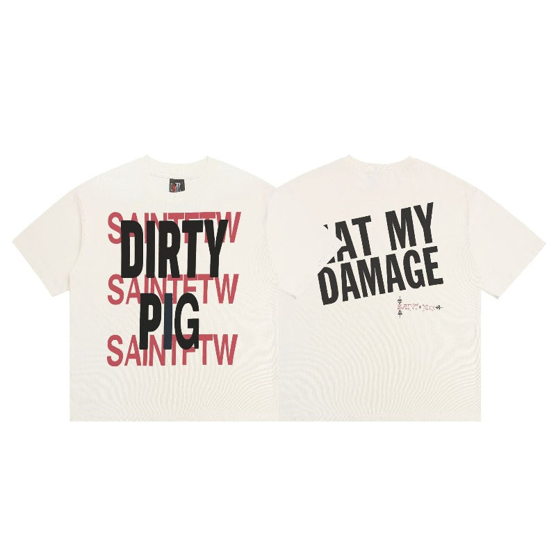 saint m t shirts  s.m letter print crew neck pullover short sleeve top - wholesale
