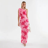 Women's dress - export, asymmetrical neckline, european & american style, amazon new arrival for summer, fashionable spaghetti strap bodycon dress, sexy 3d floral appliqué