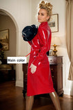 Women Red Latex Coats Dress Padded Shoulders