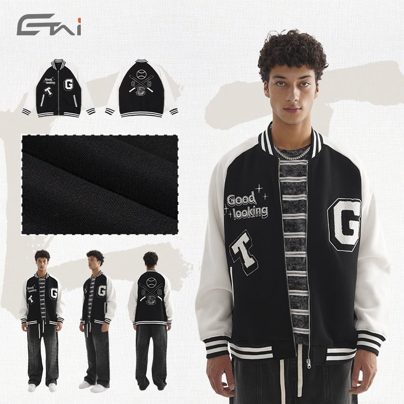 Etai men's clothing unisex oversized baseball jacket - casual couple's style with color block embroidery