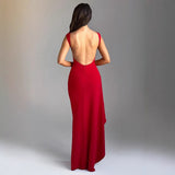Women's dress - new summer collection: european & american style, solid color, round neck, high slit, sexy backless, slim fit maxi dress