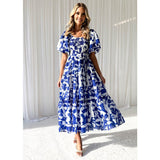 Women's dress - cross-border spring/summer amazon style elegant printed off-the-shoulder puff sleeve fashion european and american dress