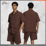 Etai men's clothing relaxed fit textured short sleeve shorts casual set - summer trendy brand premium solid color men's outfit