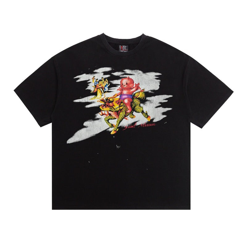 saint m t shirts  s.m cartoon series graphic crewneck pullover short sleeve t-shirt - wholesale