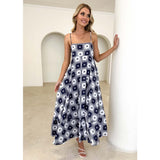 Women's dress - independent website, cross-border e-commerce, summer maxi dress, casual square neck, sleeveless, bohemian spaghetti strap, floral long dress for women