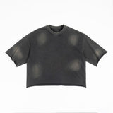 Etai men's clothing trendy brand spray monkey short wide terry distressed t-shirt men's high street loose edge washed retromen short sleeve