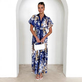 Women dress year cross-border independent station exportfashion stand collar ruffles tops high waist stereo skirt skirt suit women