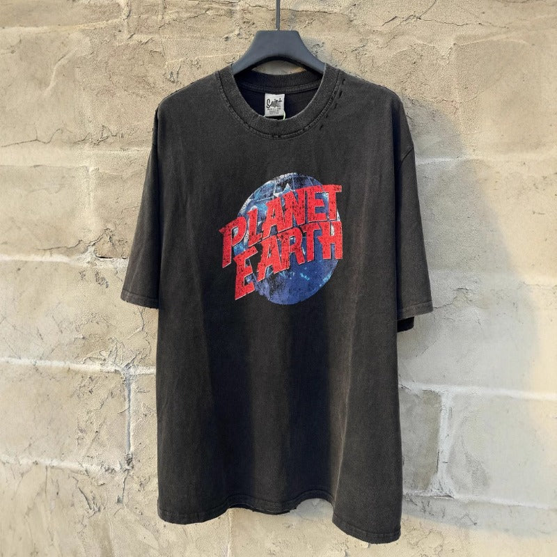 saint m t shirts  s.m earth alphabet graphic crew neck short sleeve t-shirt - wholesale