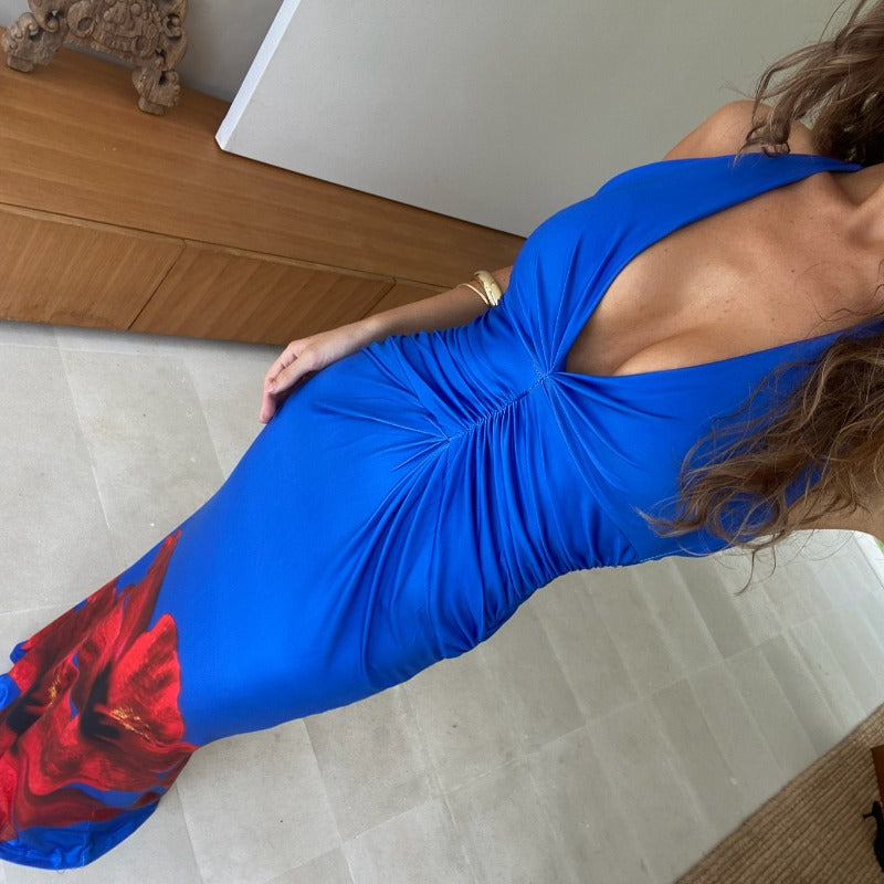 Women's dress - european & american style sexy cami dress - summer print bandeau sleeveless backless ruched bodycon mini dress