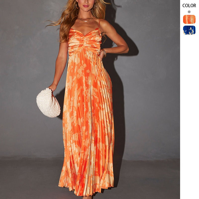 Women's dress amazon ebay european and american summer print backless maxi dress cross-border ready stock european and american style