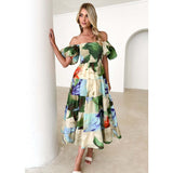 Women's dress: bestselling spring/summer one-shoulder printed puffy sleeve a-line dress for cross-border e-commerce (us/european platforms)
