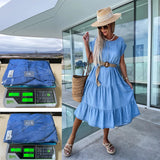 Women's dress - european & american cross-border fashion: spring/summer slim-fit, minimalist round neck, solid color dress (belt not included)
