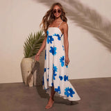 Women's summer new cross-border amazon sundress two-tone dress bohemian gown printed tie-up dress