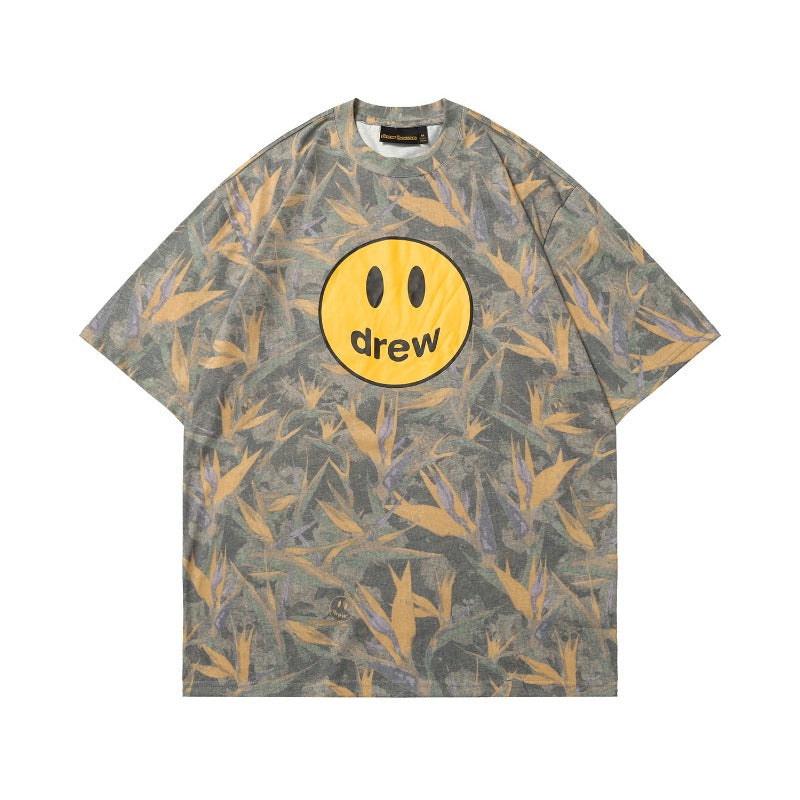 Drew house t-shirt - spring/summer d@ew leaf letter crew neck pullover short sleeve