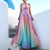 Women's dress - european & american style, a-line, cinched waist, gradient dress, amazon sexy deep v gown, long dress for women