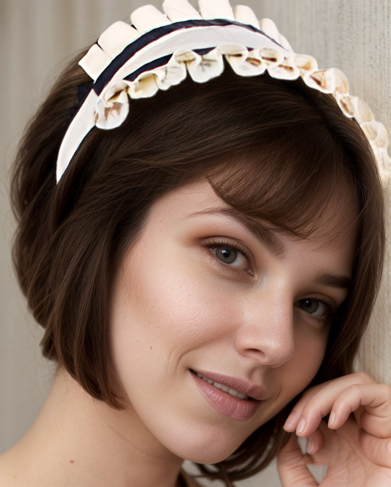 Women Latex Maid Headband White Frilly