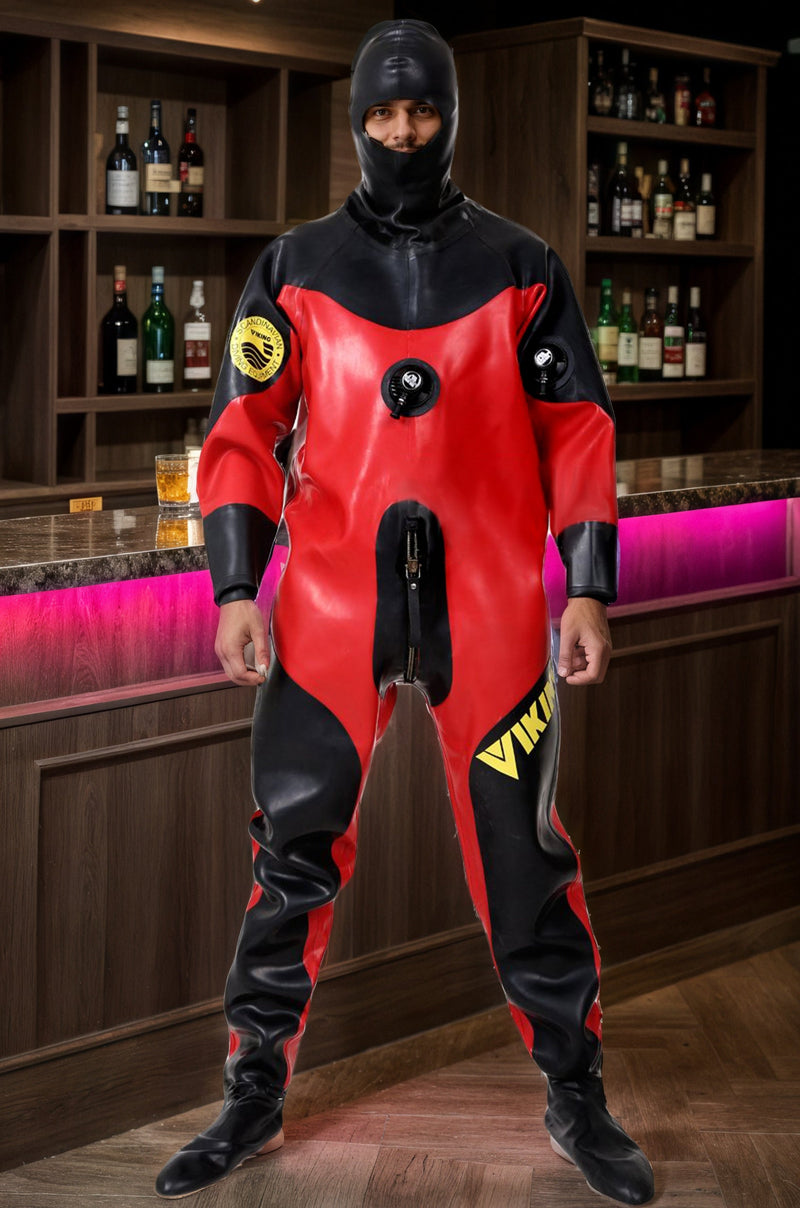 Men Latex Catsuits Full Body Hooded Diving Suit Viking