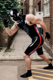 Men Latex Bodysuits Side-Striped Sleeveless Cycling Suit