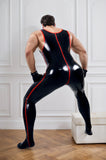 Men Latex Catsuits Singlet Top Striped