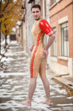 Men Transparent Latex Bodysuits Short Cut Striped