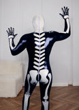 Men Latex Catsuits Halloween Fright Skeleton