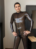 Men Latex Catsuits Semi Transparent Neck Entry