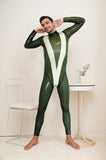 Men Latex Catsuits Vee Neck Entry Zipperless
