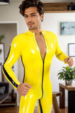 Men Latex Catsuits Martial Arts Bruce Lee Style Yellow Stripe