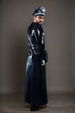 Man Latex Coats Military Style Full-Length Double-Breasted Long Trench