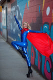 Women Latex Catsuits Blue Super Girl Cosplay