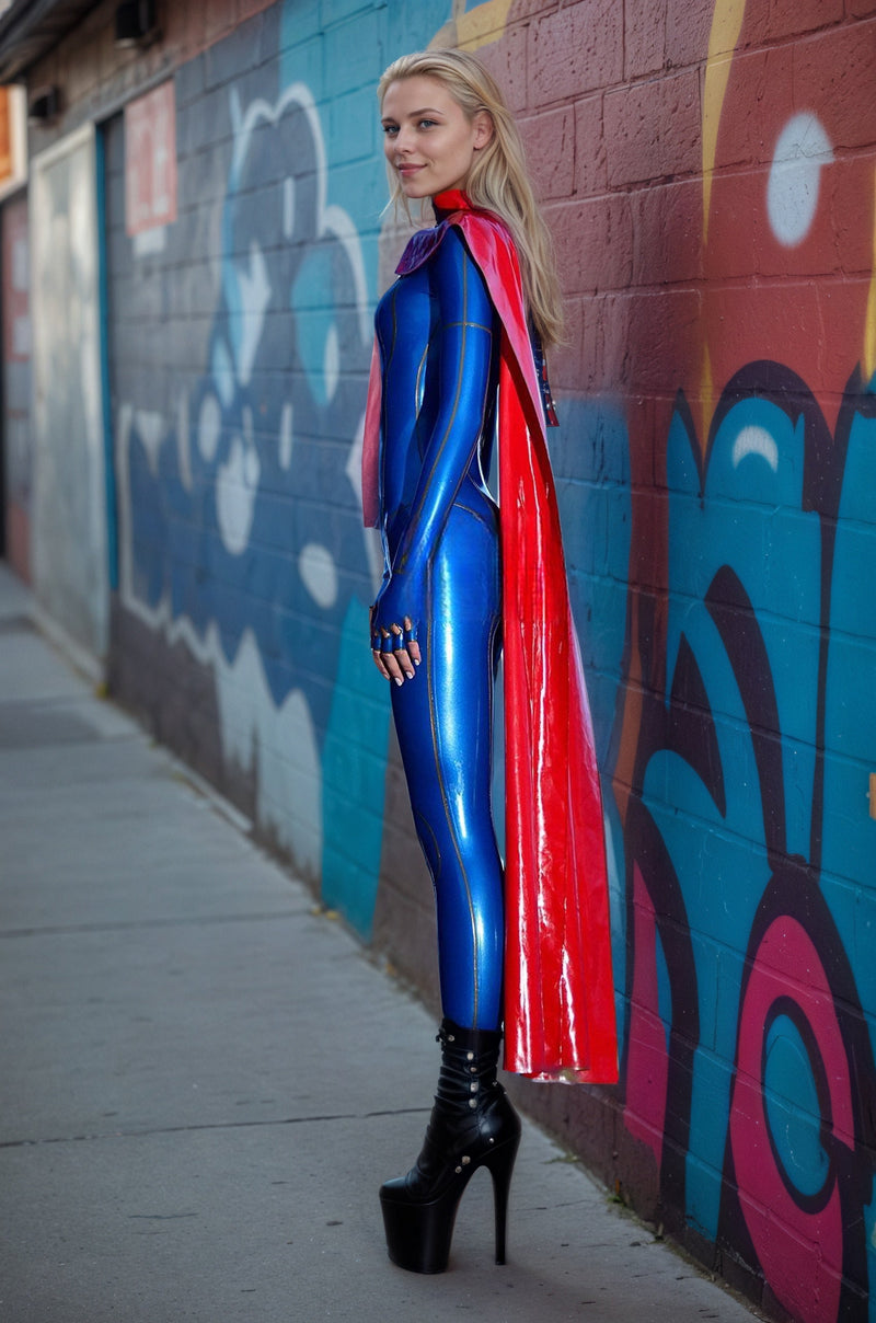 Women Latex Catsuits Blue Super Girl Cosplay