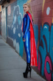 Women Latex Catsuits Blue Super Girl Cosplay