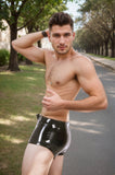 Men Latex Shorts Black Boxer Shorts Zipper