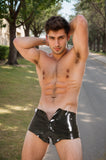 Men Latex Shorts Black Boxer Shorts Zipper