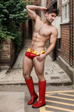 Men Red Yellow Latex Briefs Superhero
