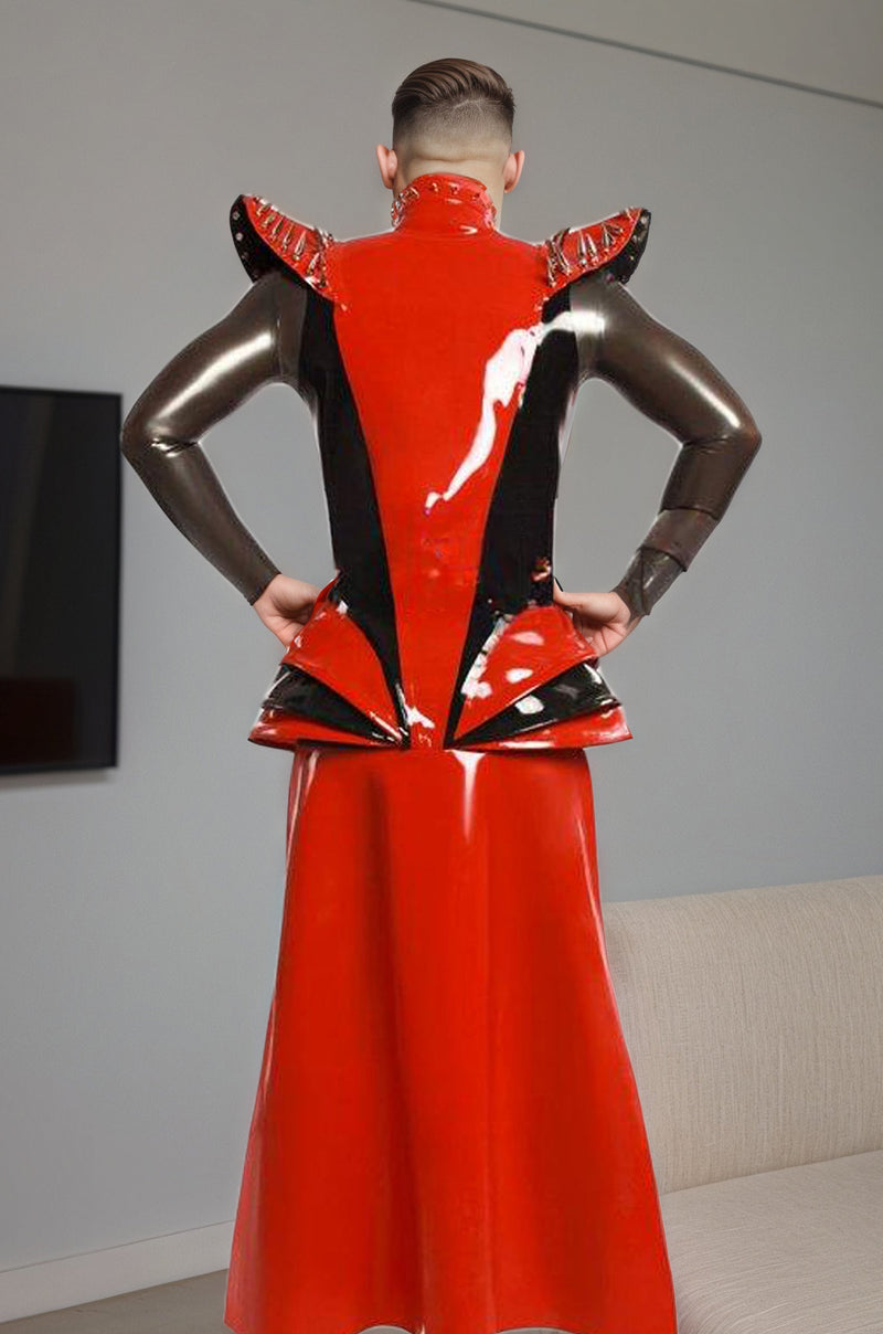 Men Red & Black Latex Jacket Winged Warrior Costume