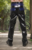 Men Black Latex Pants Tube-Legged High Waist