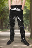 Men Black Latex Pants Tube-Legged High Waist