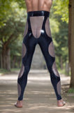Men Latex Leggings Black Translucent High-Waisted