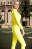 Women Latex Catsuits Standard Back Zip Catsuit Pure Yellow Sportswear