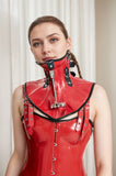 Women Latex Corset Avant-Garde Red & Black Latex High-Neck Choker Bodysuit Bondage Inspired Latex
