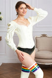 Women Latex Corsets Puff Sleeved Metal Button Chic Minimalist Outerwear
