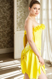 Women Latex Corsets Yellow Floral Neckline